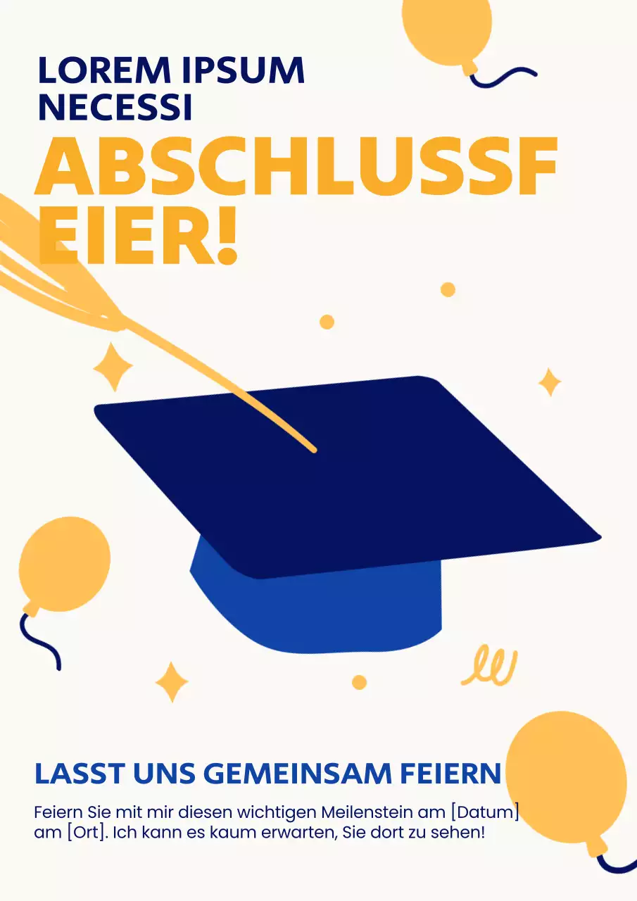 Mutige Einladung zur Abschlussfeier in Blau und Gelb