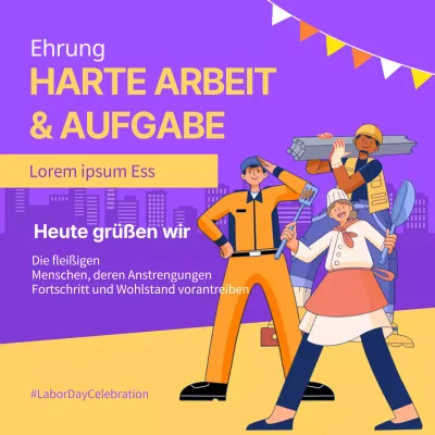 Lila und Gelb Trendy Labor Day-Kampagne Werbung