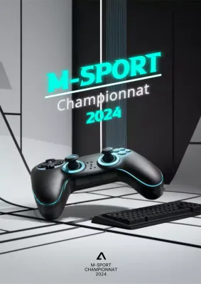Flyer du championnat Esports moderne en noir et néon
