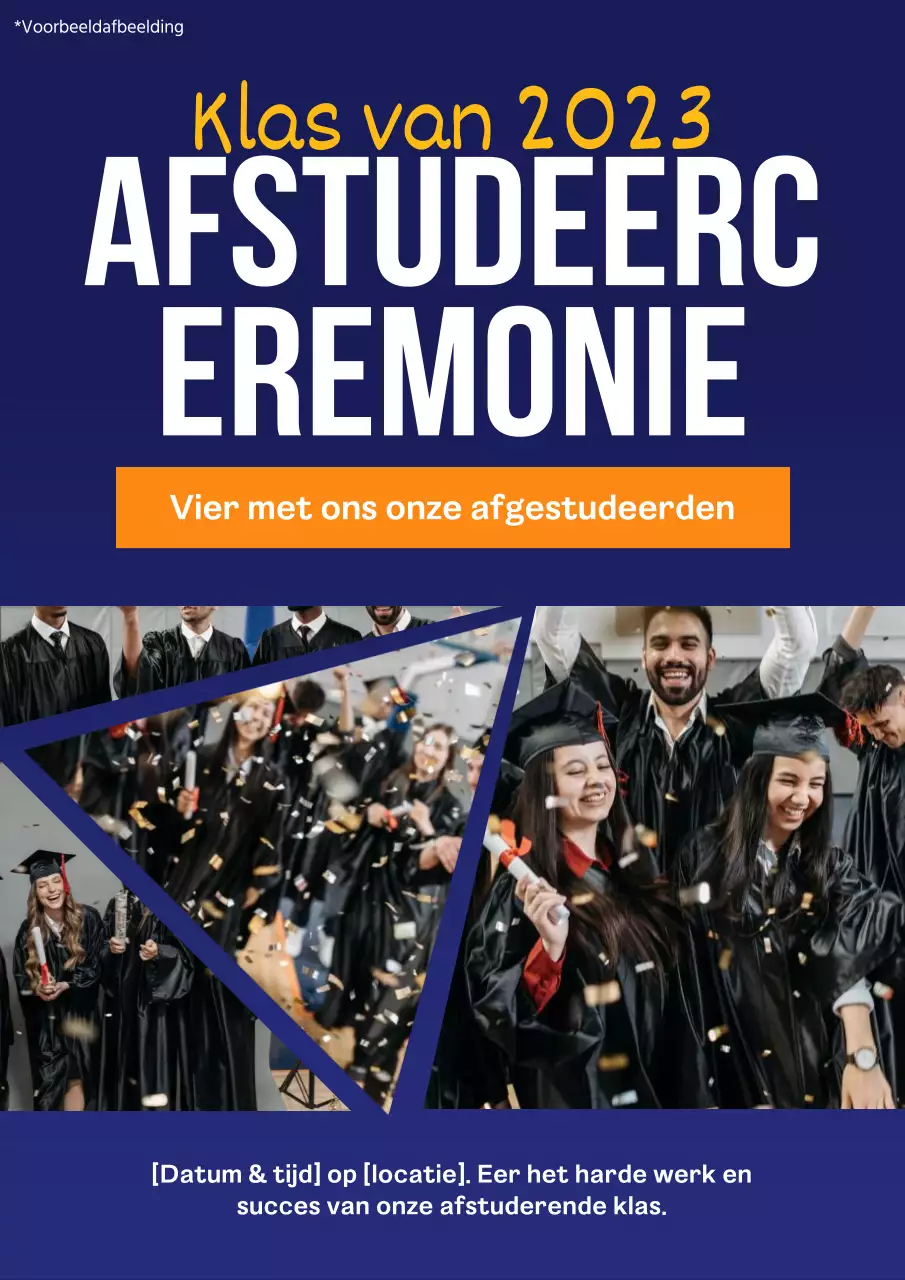 Een flyer voor een welkomstfeestje op een universiteit met een vrolijke foto van een student.