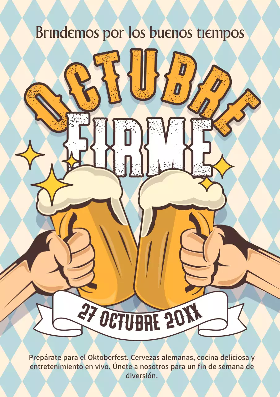 Promocione una feria de cerveza de barril retro con fondo azul claro