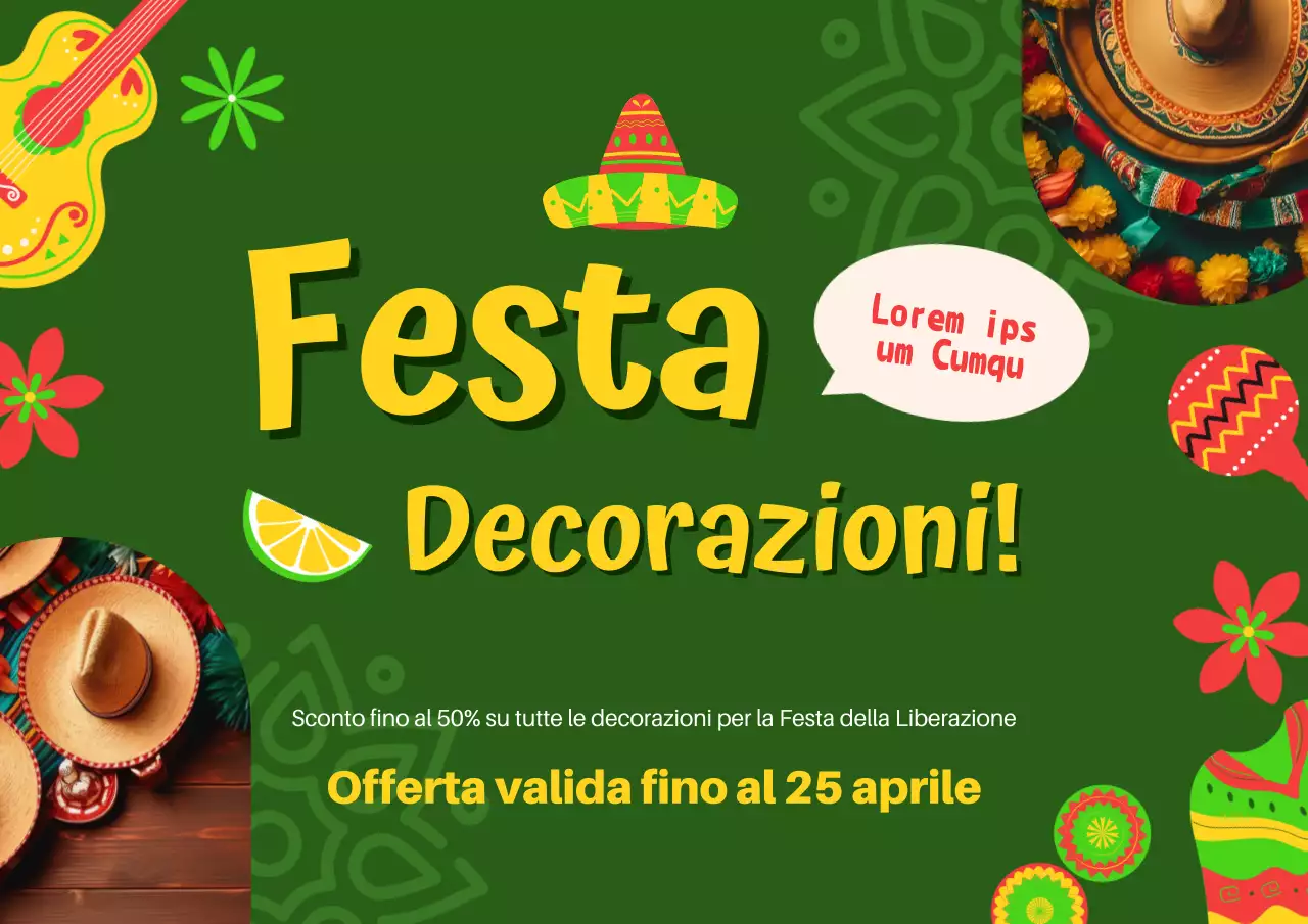 Decorazione moderna verde e gialla del Cinco de Mayo Pubblicità promozionale