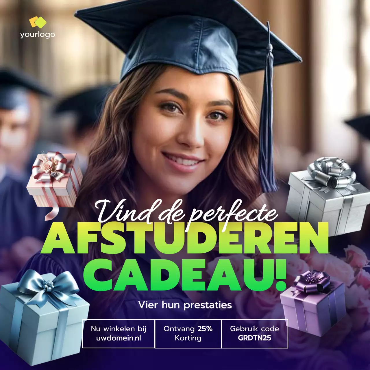 Paars Groen Elegant Vind het perfecte afstudeercadeau Promotie