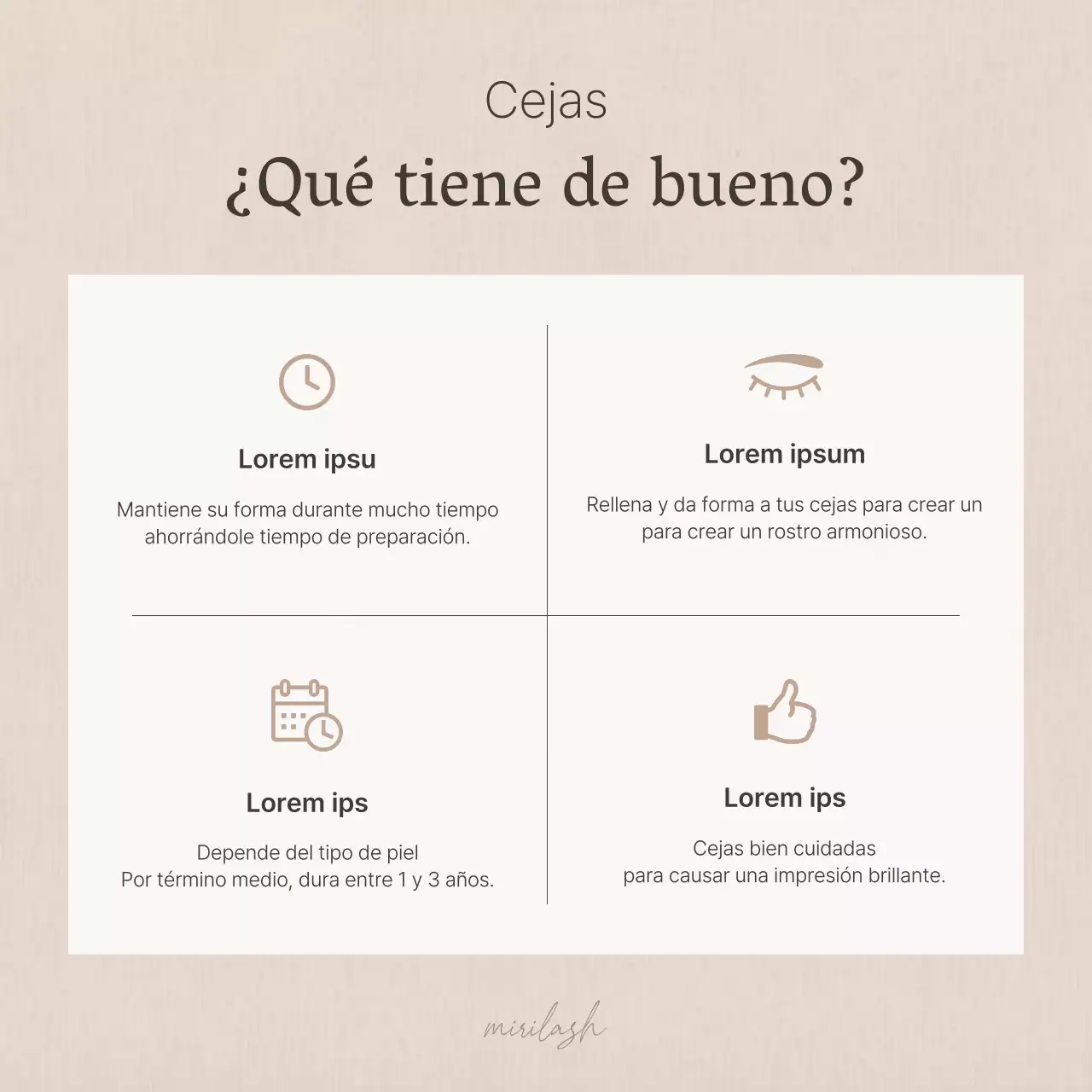 Procedimiento sencillo para pestañas en promoción de belleza marrón y beige