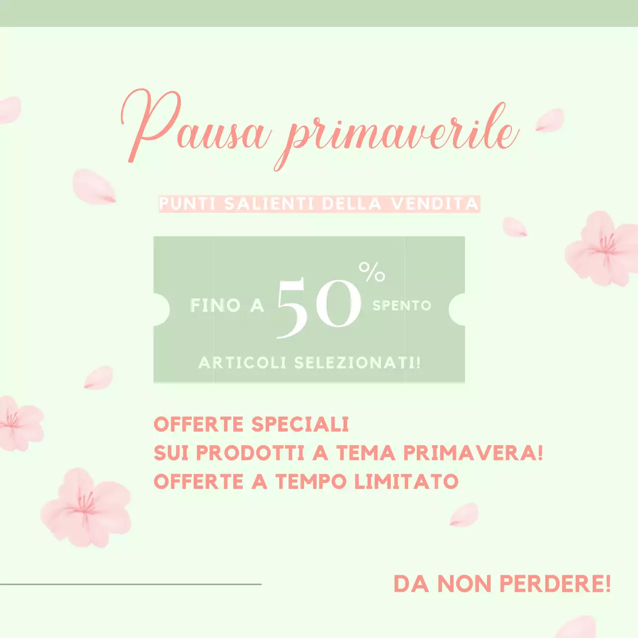 Promozione per la vendita delle vacanze di primavera verde e rosa elegante