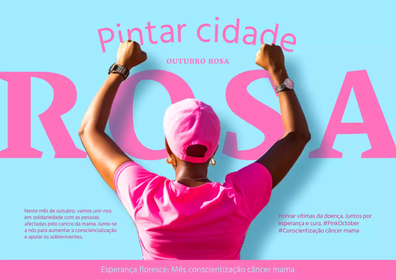 Uma campanha moderna do Mês de Sensibilização para o Cancro da Mama em rosa e azul claro