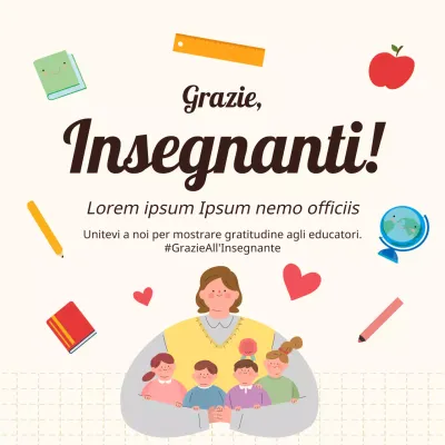 Pubblicità moderna beige e rossa per la festa degli insegnanti