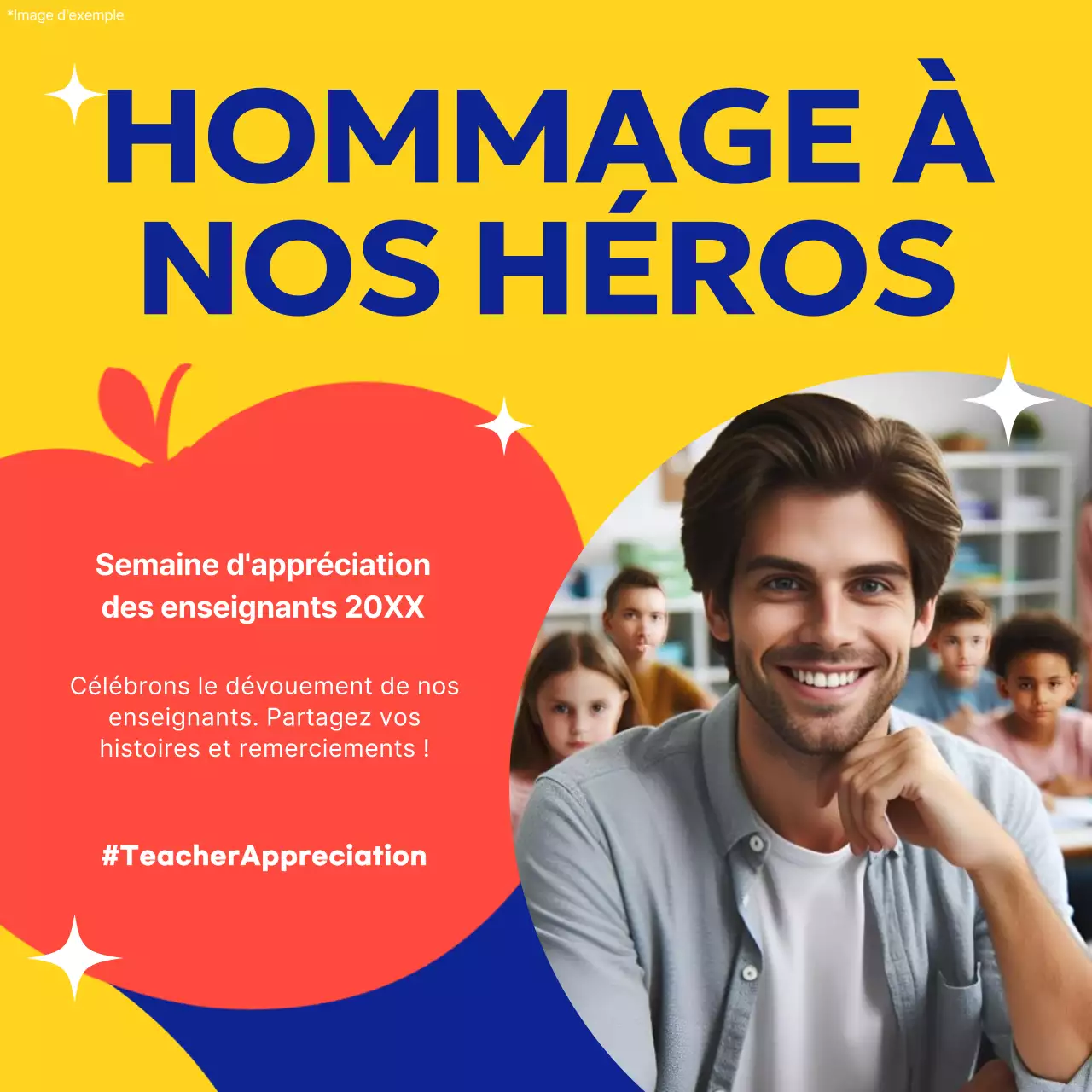 Publicité pour la célébration de la Journée des enseignants moderne jaune et bleue