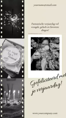 Beige en Zwart Retro Fotolijst Gelukkige Verjaardag Promotie