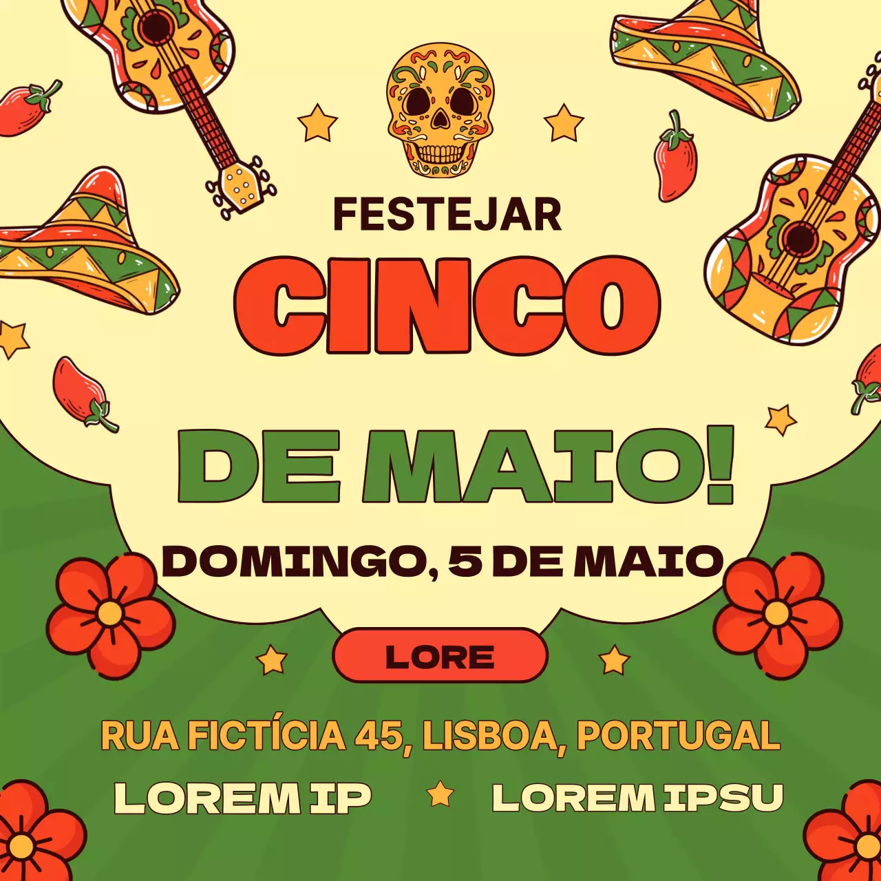 Verde Vermelho Moderno Celebrar Cinco De Mayo Anúncio de evento