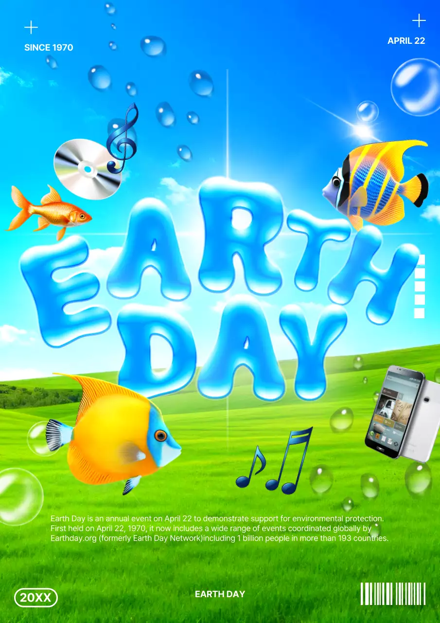Blue Trendy Earth Day Promotion Poster