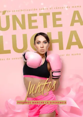 Cartel publicitario de una escuela de boxeo en rosa