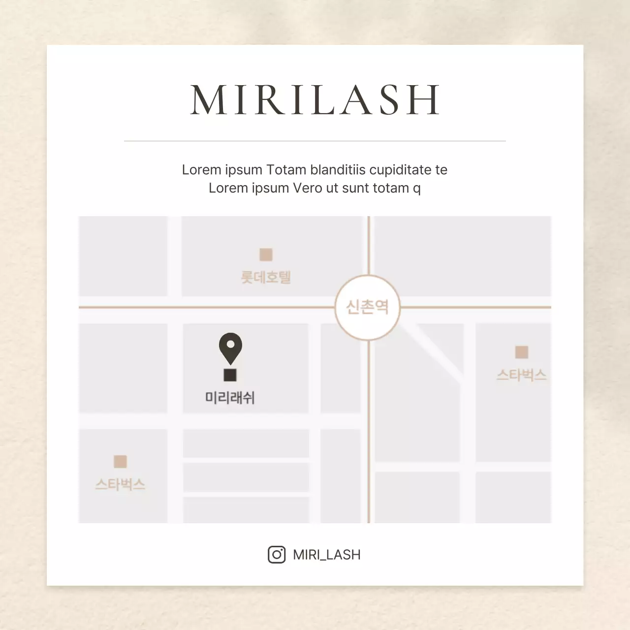 Einfache braune und beige Wimpern Karte Standort