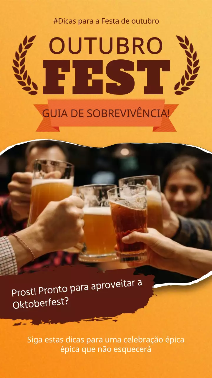 Publicidade da festa de outubro em tons de laranja e castanho