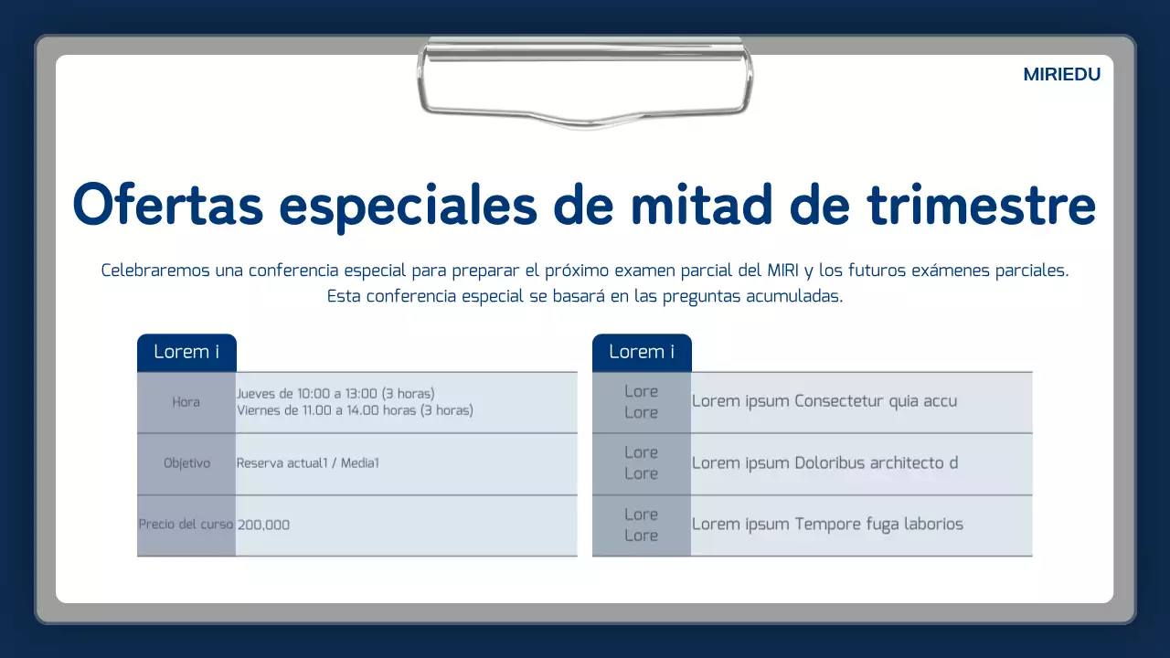 Anuncio escolar sencillo azul marino