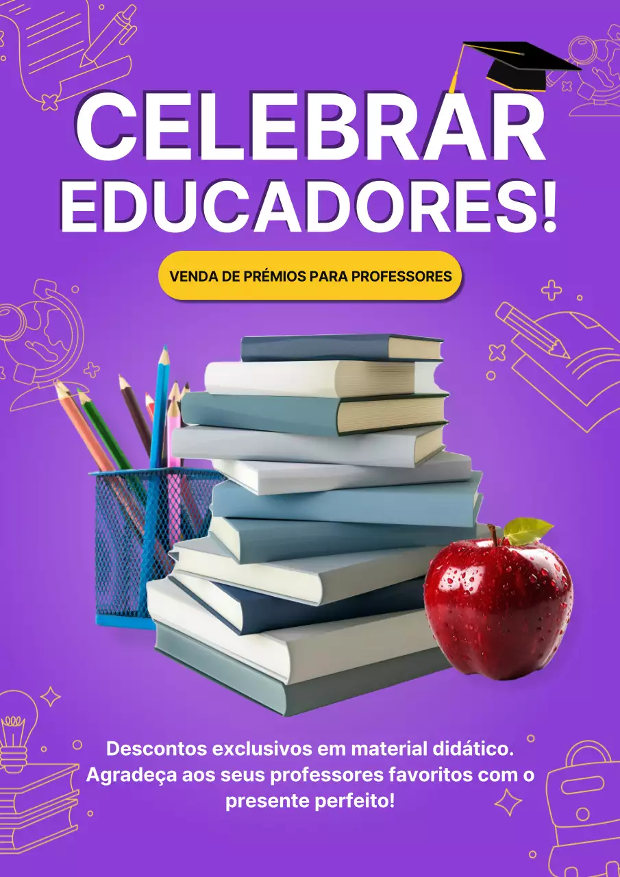 Anunciar uma venda de Dia do Professor em roxo