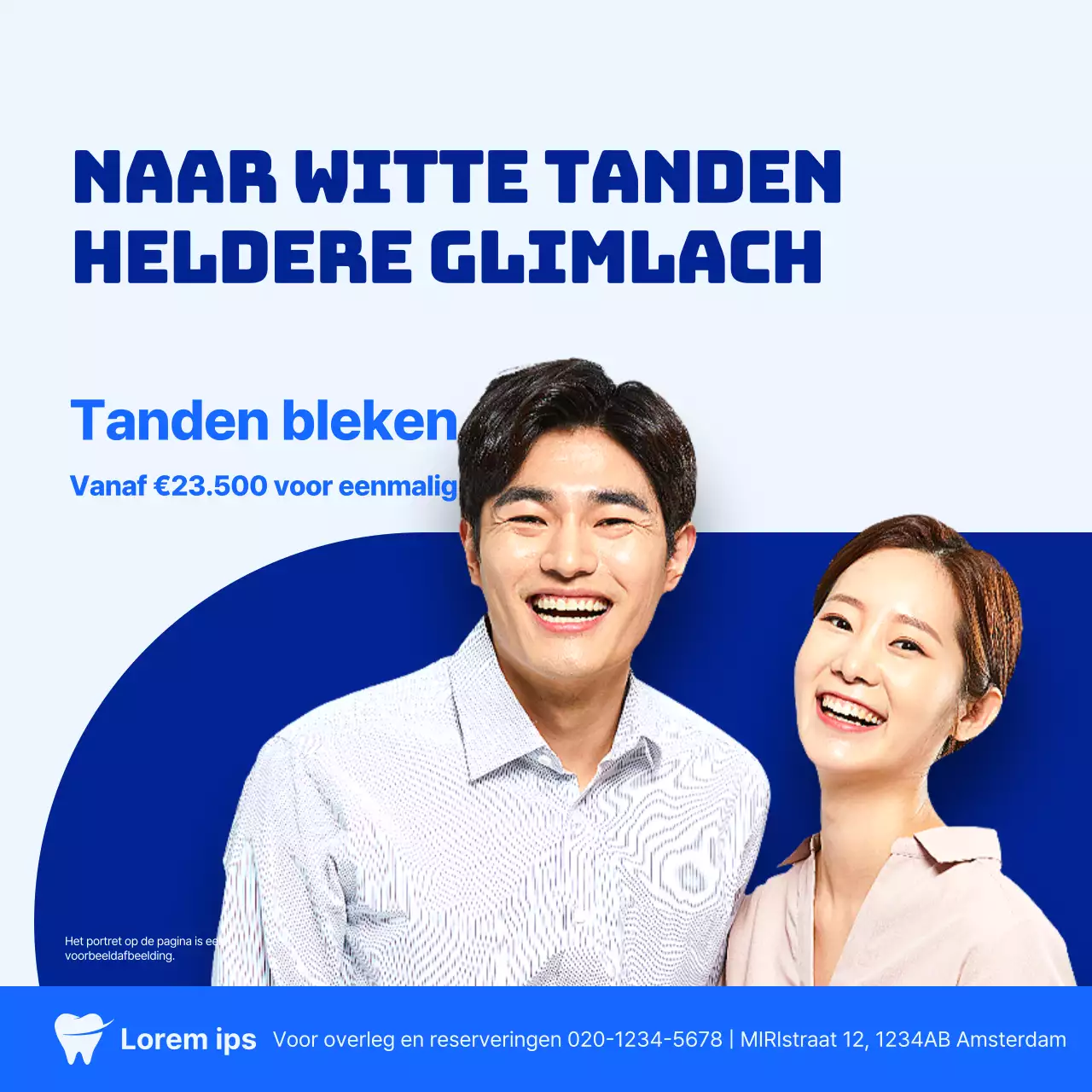 Eenvoudige tandartspubliciteit in blauw en marineblauw