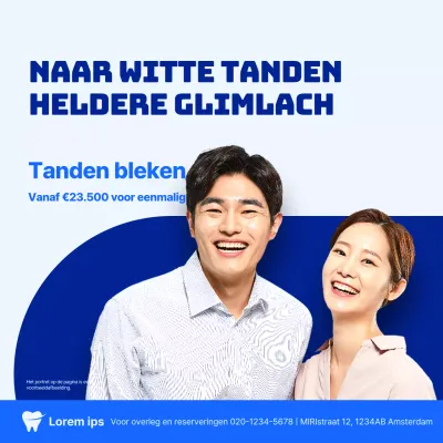 Eenvoudige tandartspubliciteit in blauw en marineblauw