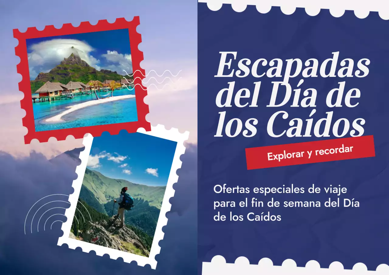 Anuncio promocional del Día de los Caídos en azul y rojo