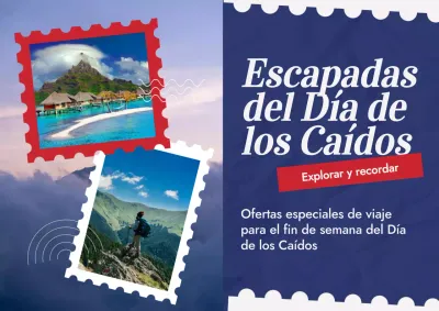 Anuncio promocional del Día de los Caídos en azul y rojo