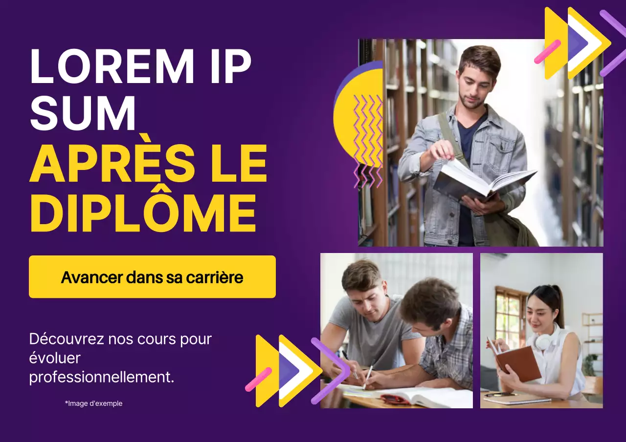 Publicité sur les cours d'apprentissage moderne (violet et jaune)