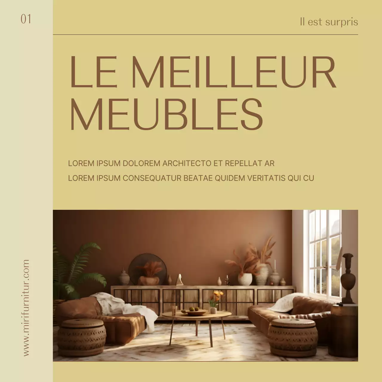 Promouvoir un produit d'ameublement d'intérieur simple dans les tons jaune et marron