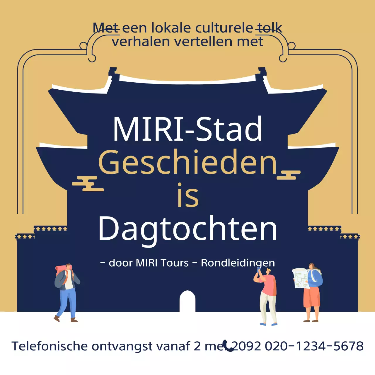 Promoot historische rondleidingen met een traditionele goud- en marineblauwe uitstraling