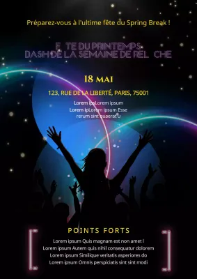 Promouvoir une fête de printemps moderne en noir et néon