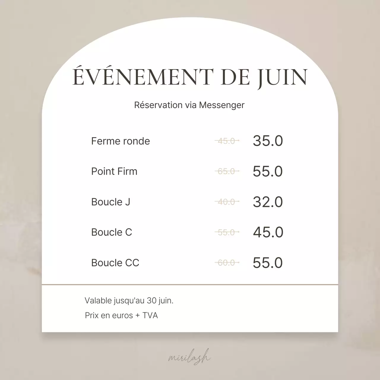 Promouvoir un événement pour des traitements simples des cils dans les tons bruns et beiges