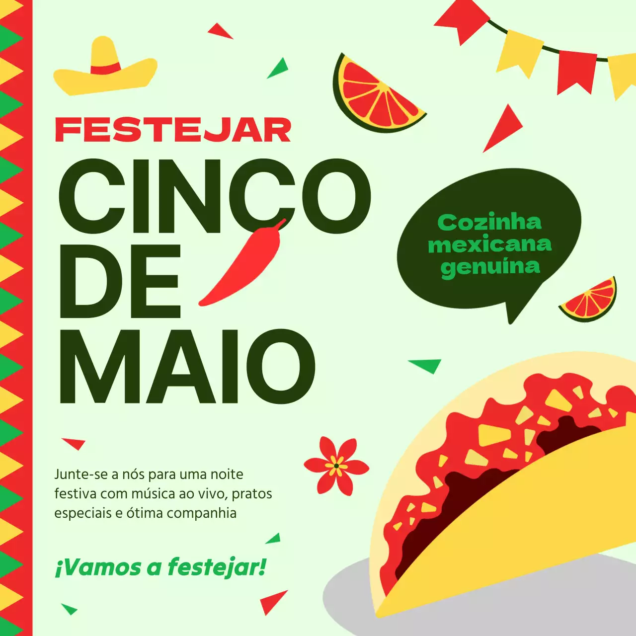Anúncio de promoção de alimentos modernos verde e vermelho