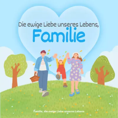 Ein niedlicher Post mit Familienmotiven in Hellblau und Chartreuse