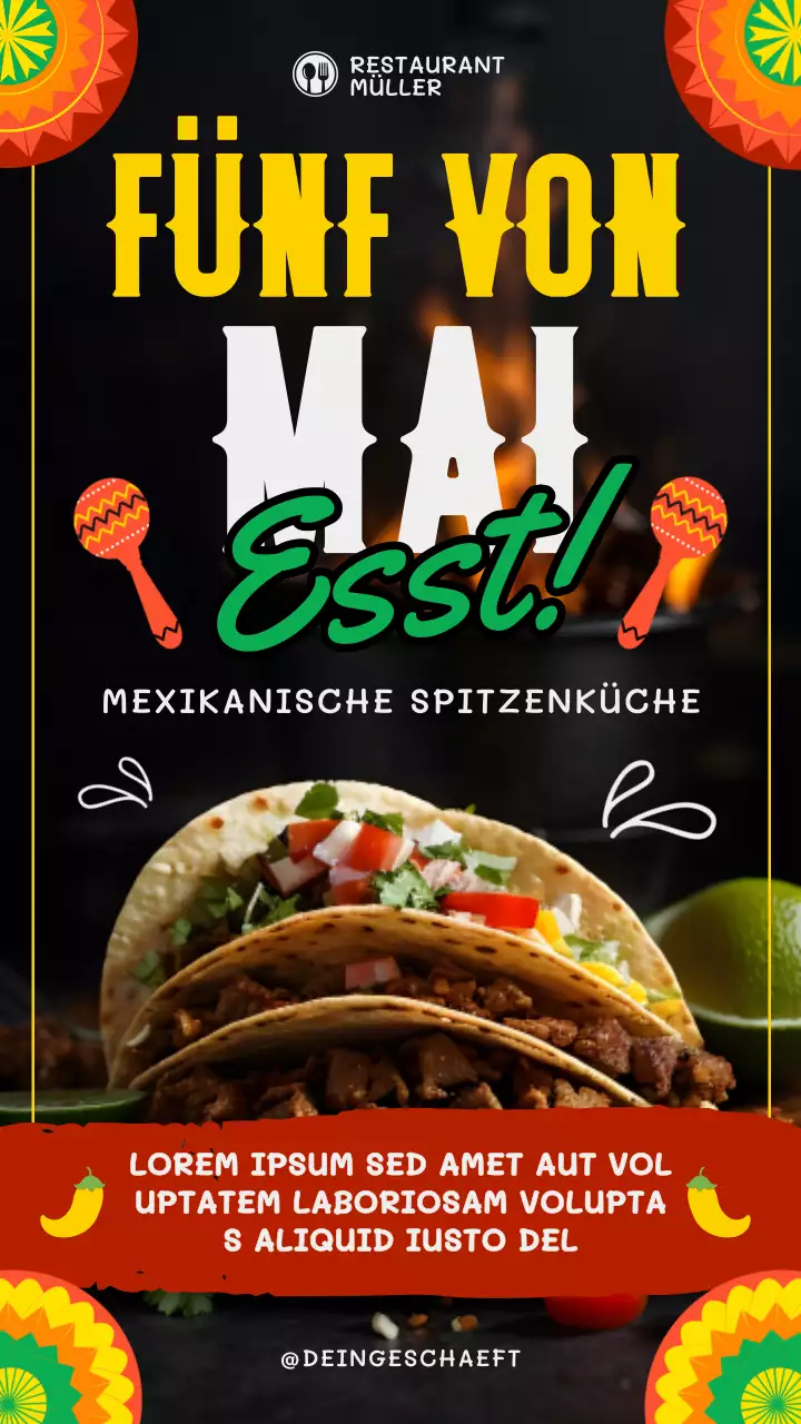 Gelb Schwarz Modern Klassisch Cinco de Mayo Eats Anzeige