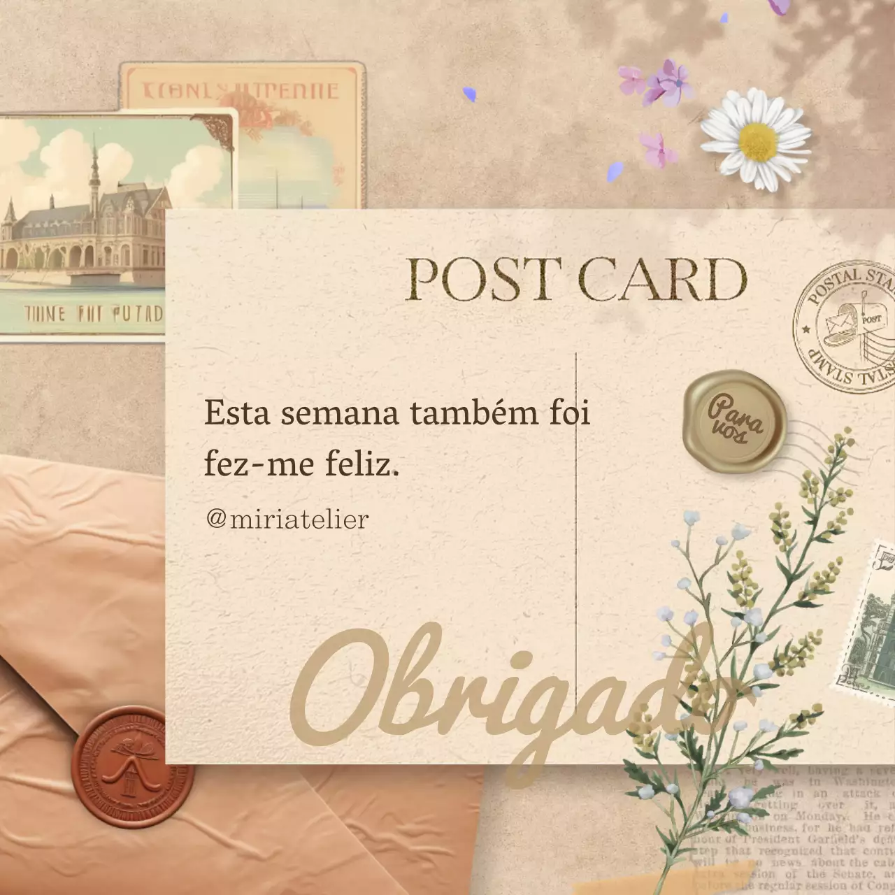 Poste de citações vintage em bege e castanho