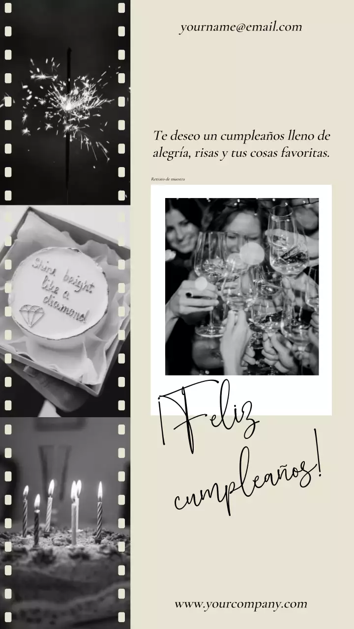 Marco de fotos retro beige y negro Promoción Feliz Cumpleaños