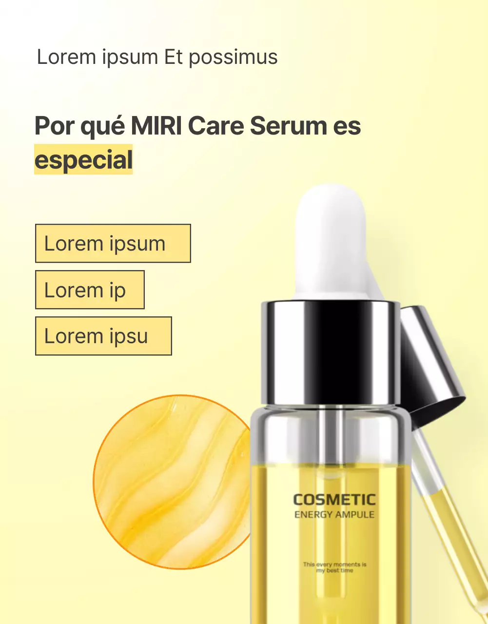 Promover cosméticos sencillos para el cuidado de la piel en amarillo y naranja