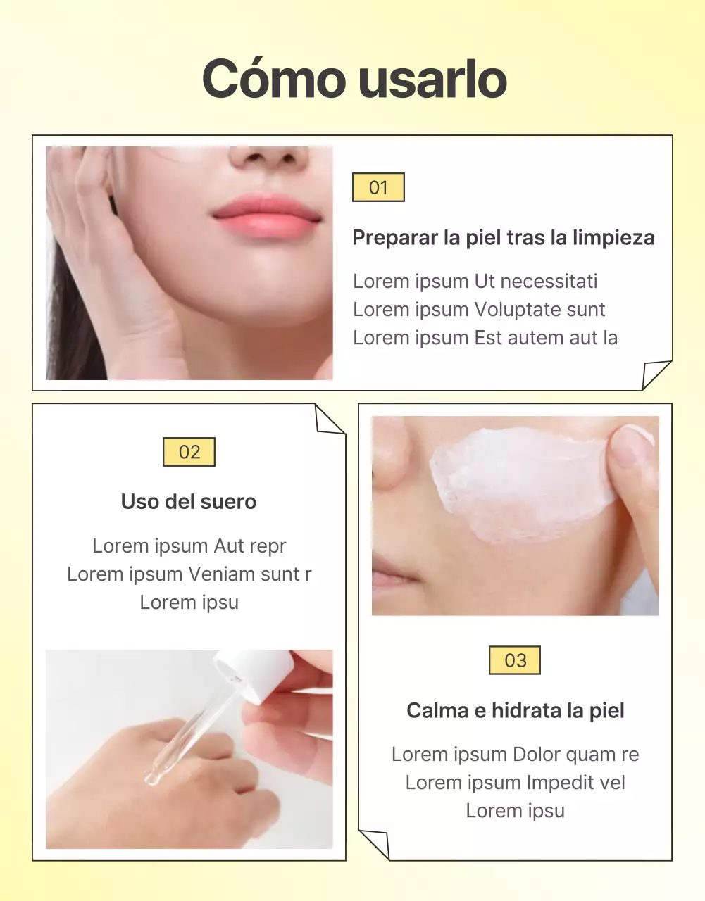 Promover cosméticos sencillos para el cuidado de la piel en amarillo y naranja