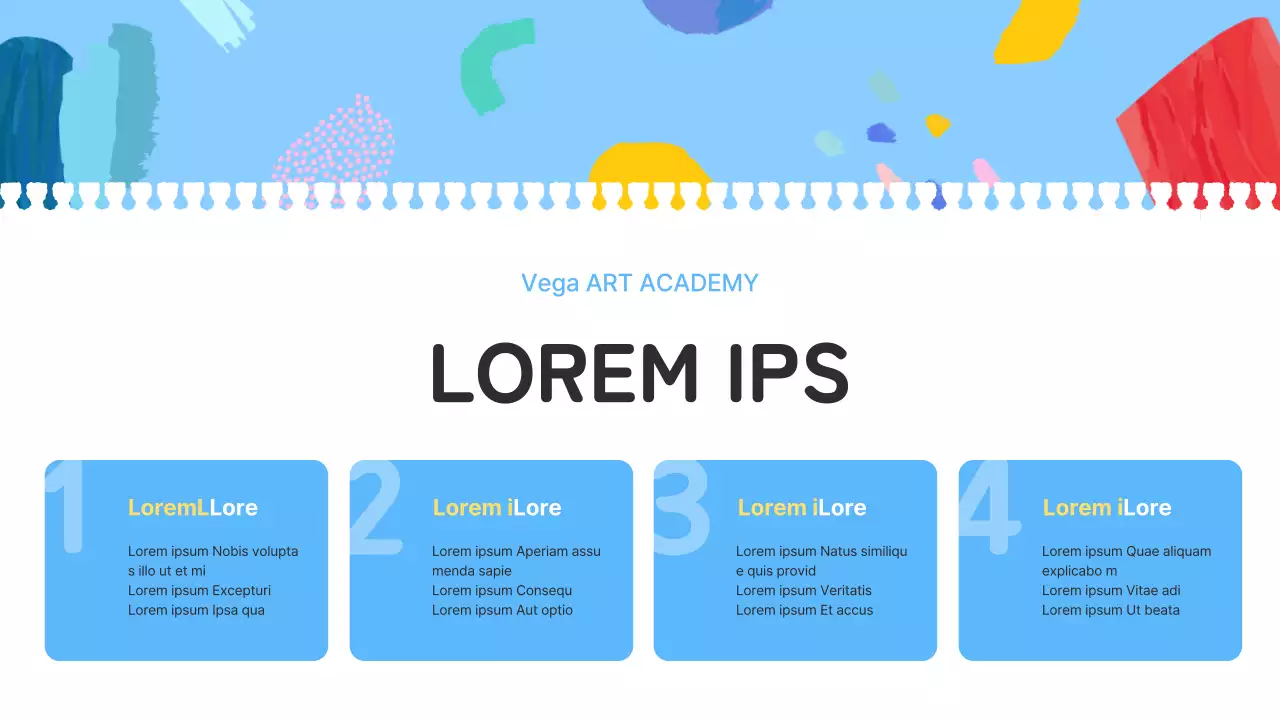 Una introducción azul claro y rosa a una encantadora escuela de arte