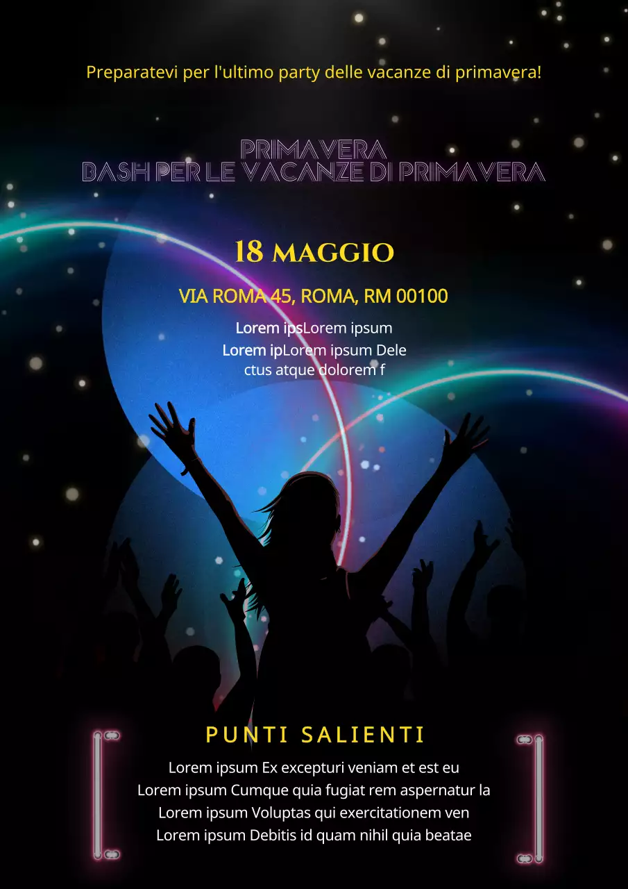 Promuovere una festa di primavera moderna in nero e neon