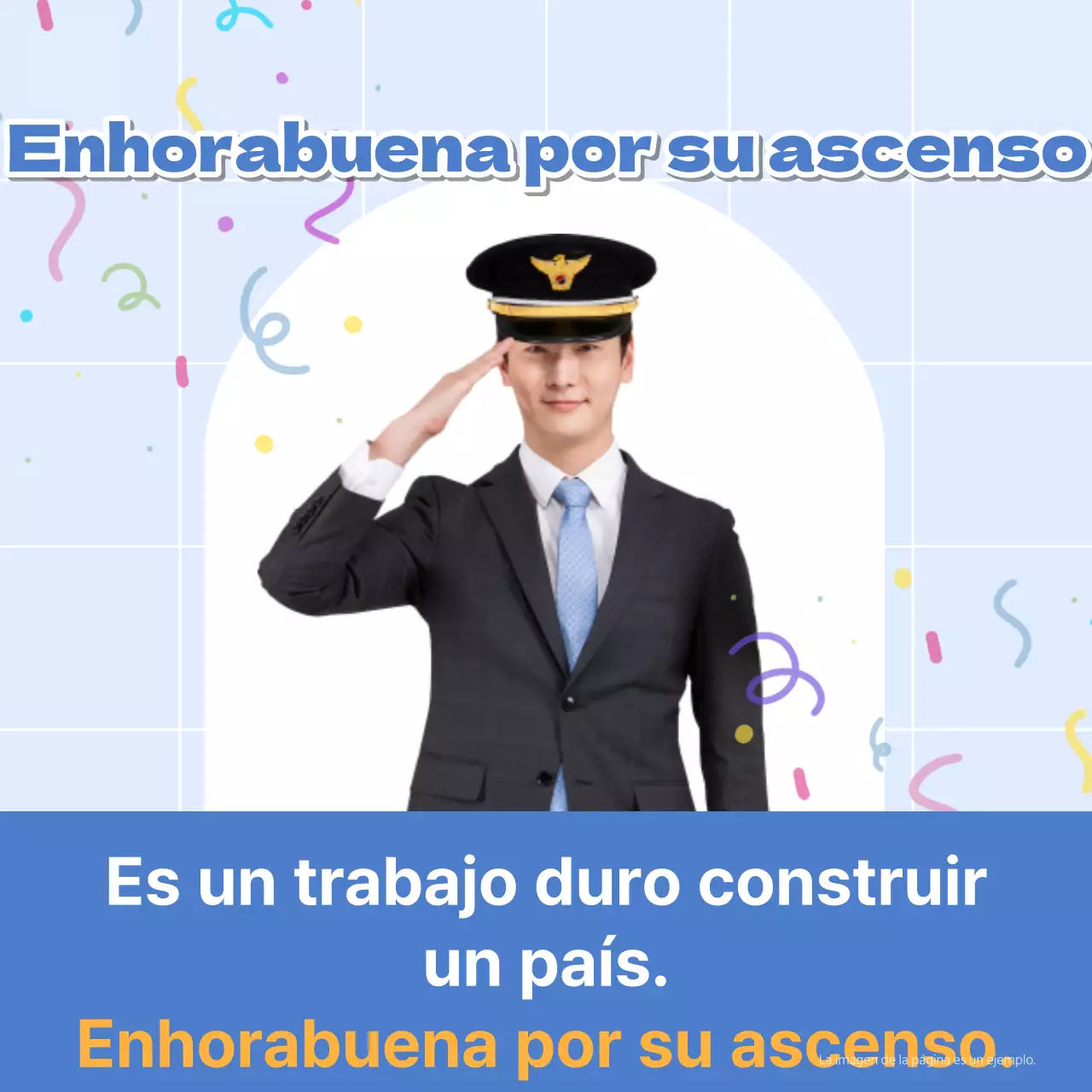 Un sencillo poste de celebración de la promoción en azul y amarillo