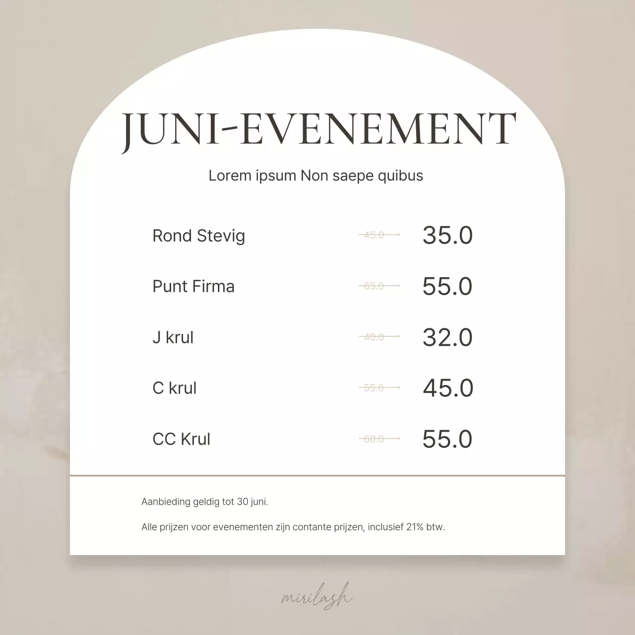 Promoot een evenement voor eenvoudige wimperbehandelingen in bruin en beige