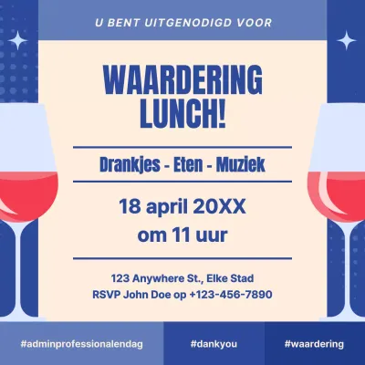 Navy en beige moderne administratieve professionals dag lunch feest uitnodiging