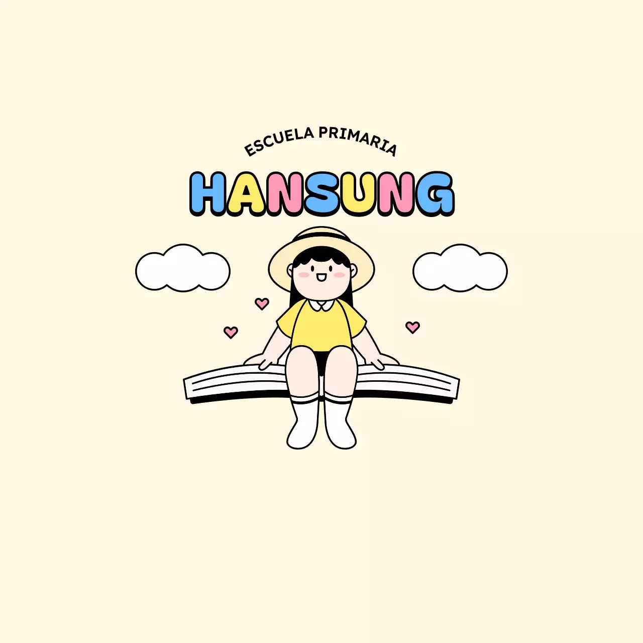 Diseño promocional escolar con un niño sentado sobre un libro