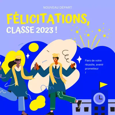 Publicité pour les vœux de fin d'études moderne jaune et bleu