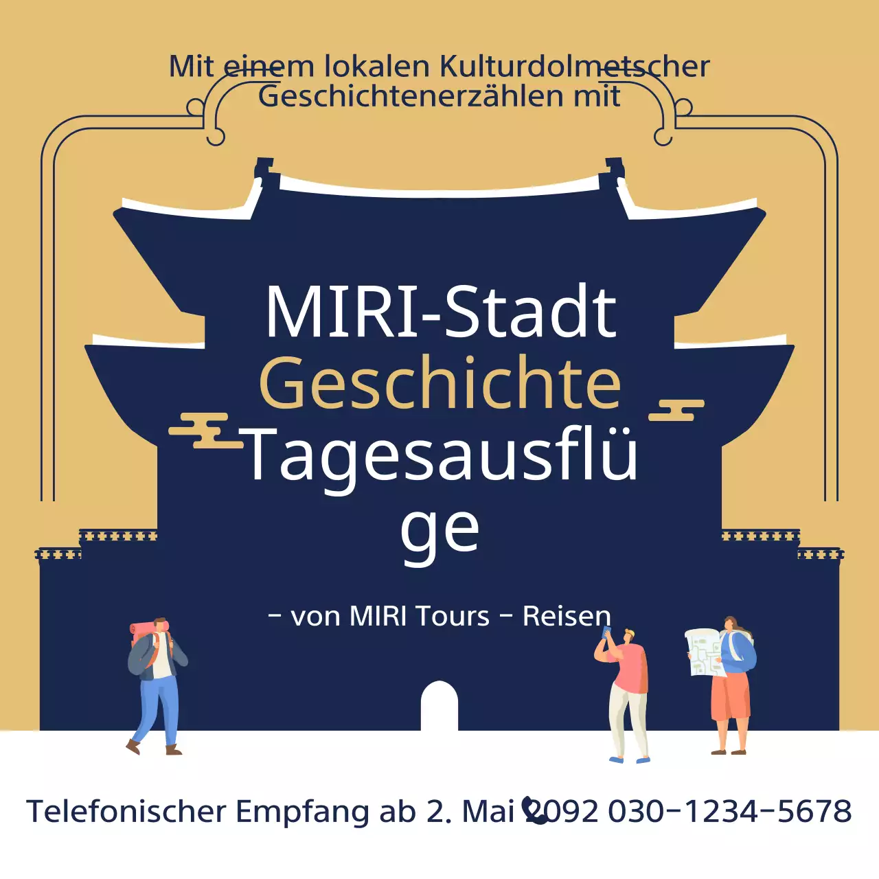 Bewerben Sie historische Führungen in traditionellem Gold und Marineblau