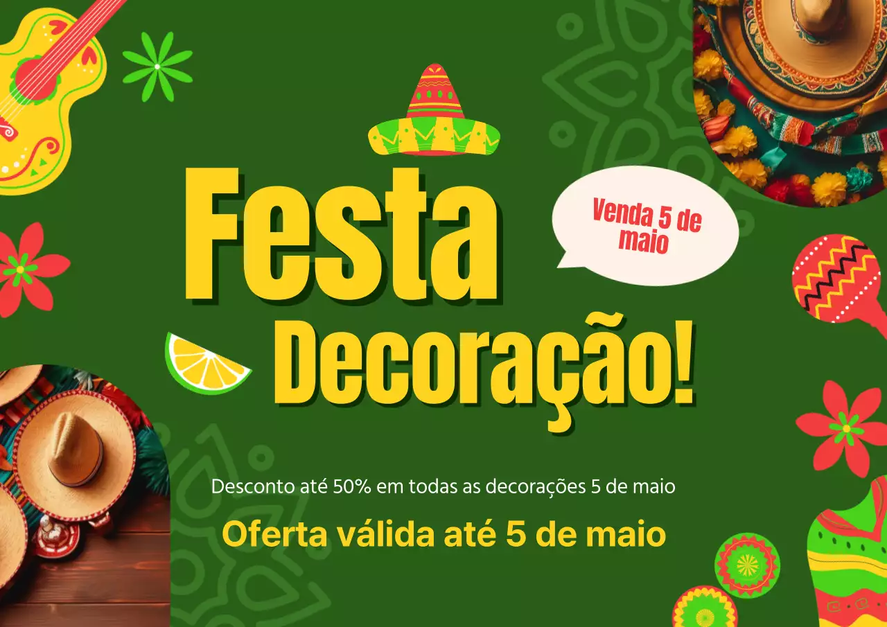Verde e amarelo Moderno Cinco de Mayo Decoração Promoção Anúncio