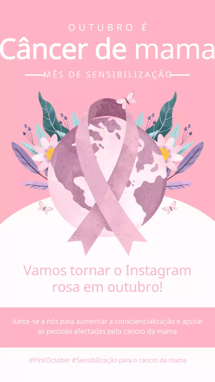 Campanha do Mês de Sensibilização para o Cancro da Mama Clássico Rosa e Branco