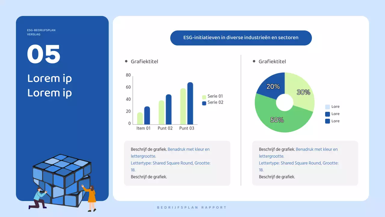 Een mooi, blauw en wit ESG-bedrijfsplan