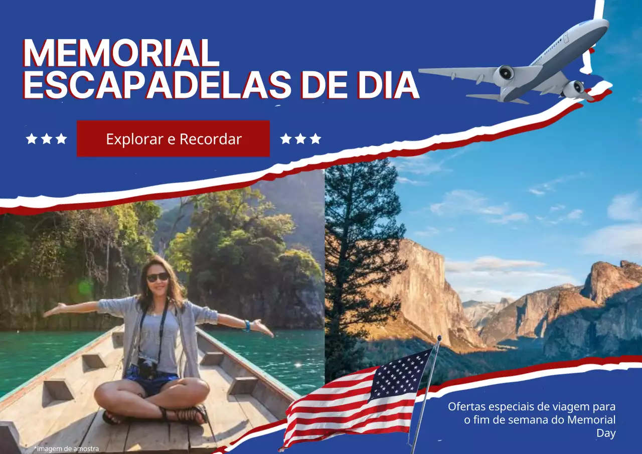 Anúncio de destino de viagem moderno azul e vermelho