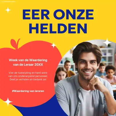 Geel en Blauw Moderne Lerarendag Viering Publiciteit