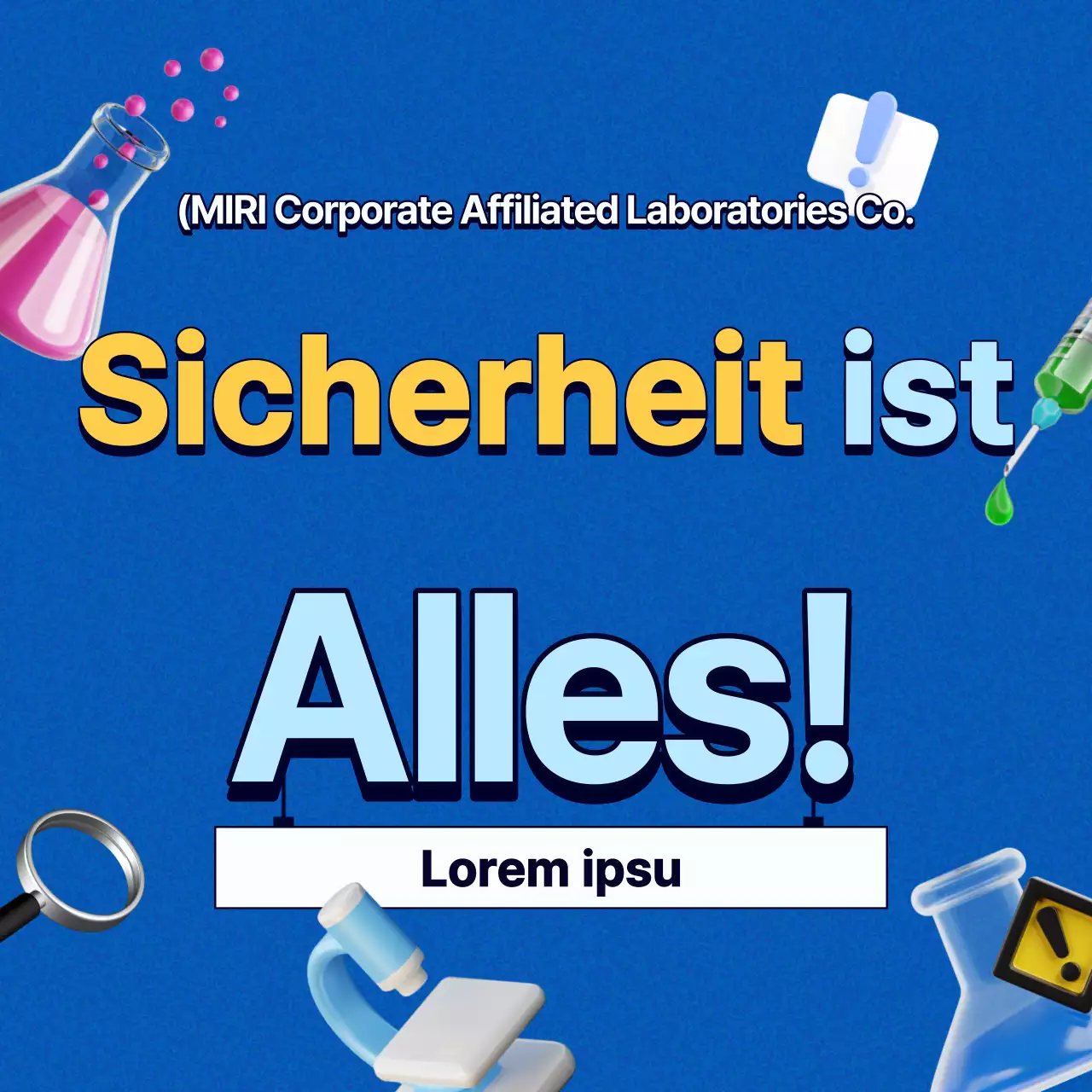 Kitschige Laborsicherheitstipps in Blau und Gelb